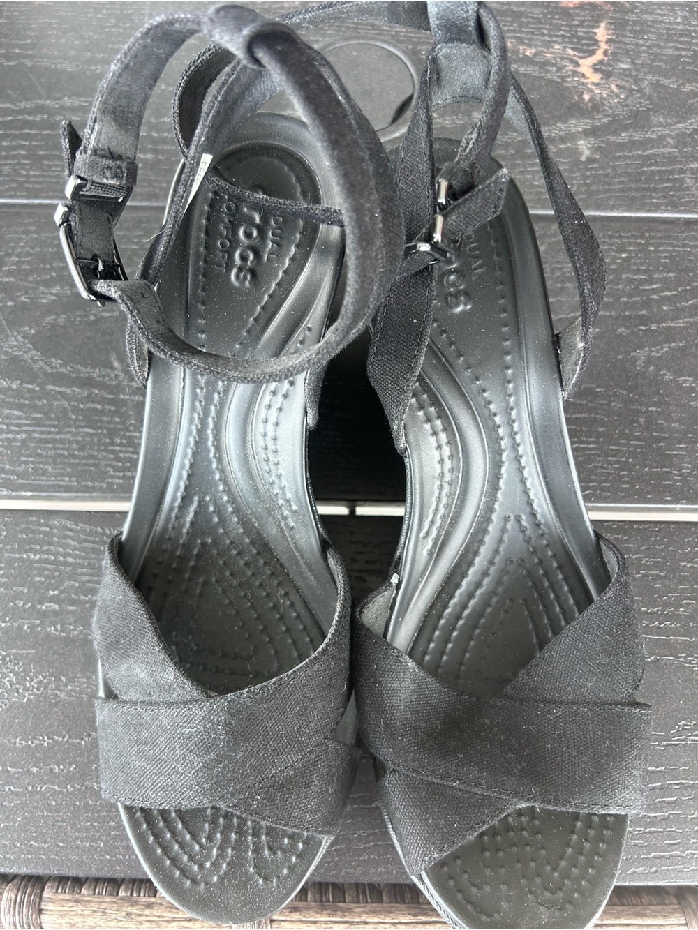 CROCS Women's Black Strappy Wedge Sandals